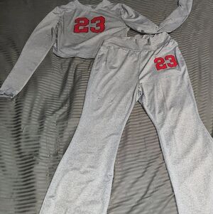 Women's Gray Track Set with Red Number Design